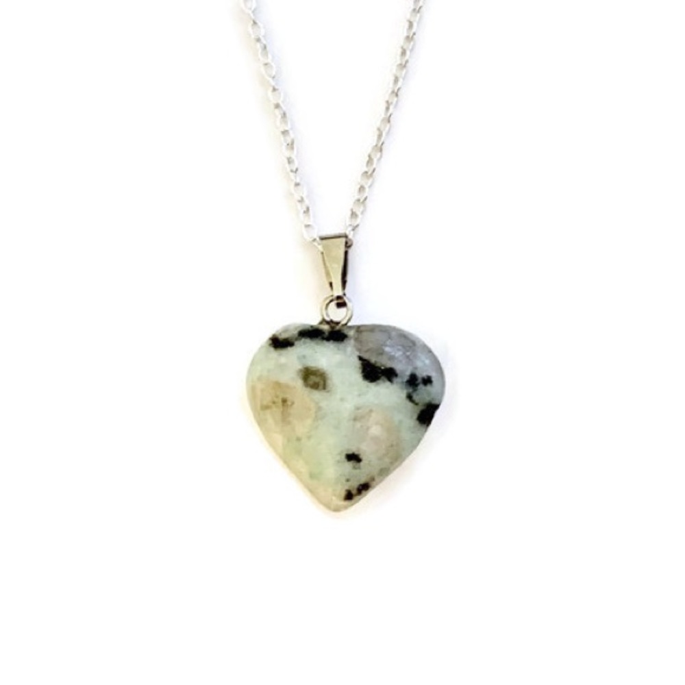 Kiwi Jasper Heart ReikiMiAlma Infused  NeckLace